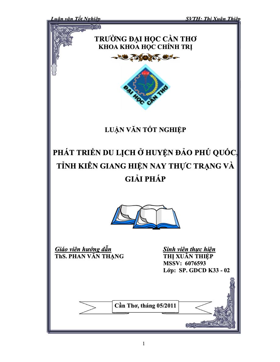 Phát triển du lịch ở huyện đảo Phú Quốc tỉnh Kiên Giang hiện nay – thực trạng và giải pháp
