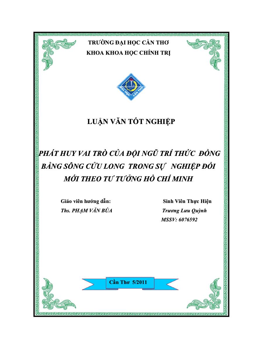 Phát huy vai trò của đội ngũ trí thức Đồng bằng sông Cửu Long trong sự nghiệp đổi mới theo tư tưởng Hồ Chí Minh