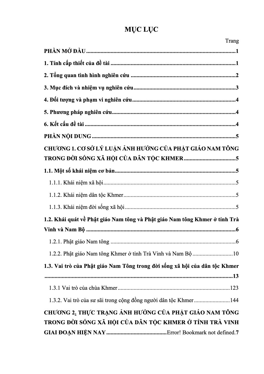 Ảnh hưởng của Phật giáo Nam tông trong đời sống xã 2 hội của dân tộc Khmer ở tỉnh Trà Vinh giai đoạn hiện nay